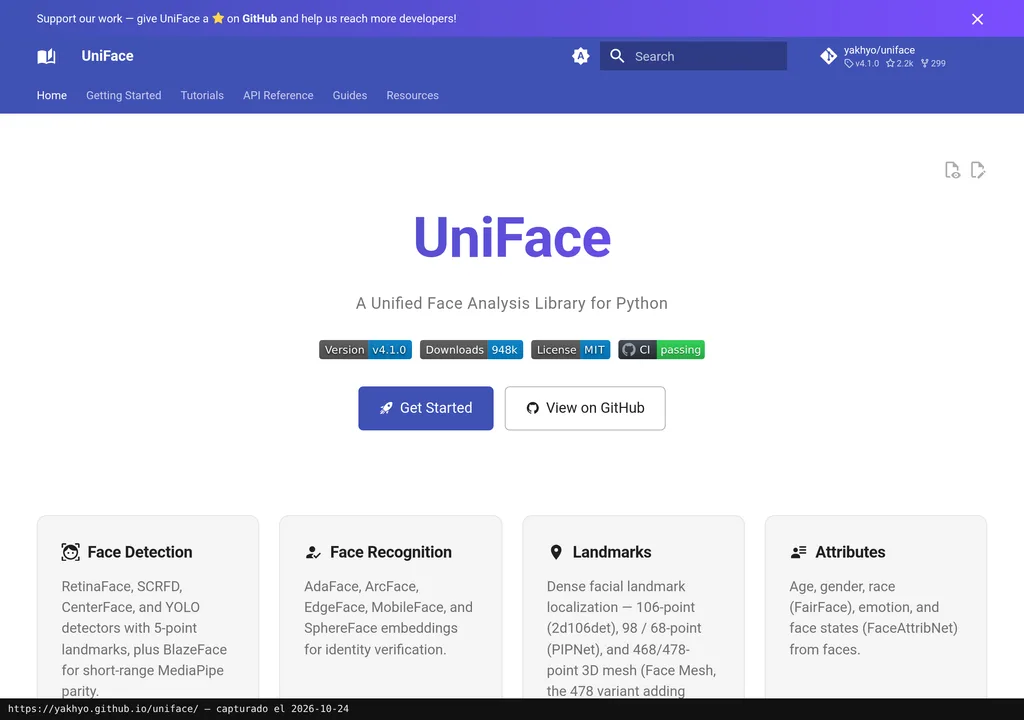 La web oficial de UniFace