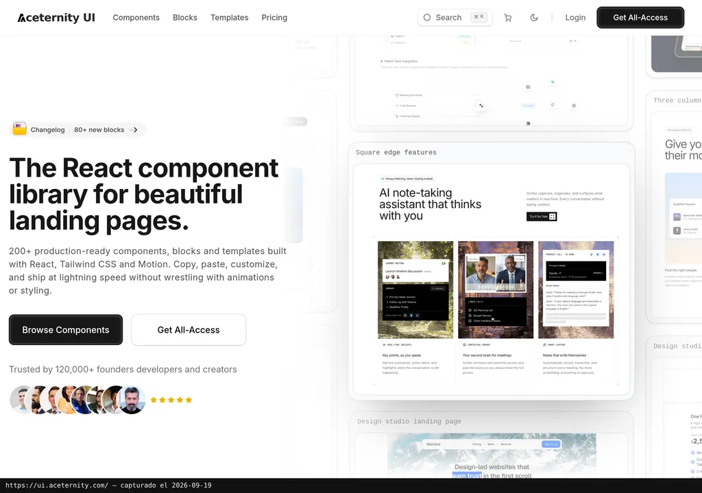 La web oficial de Aceternity UI