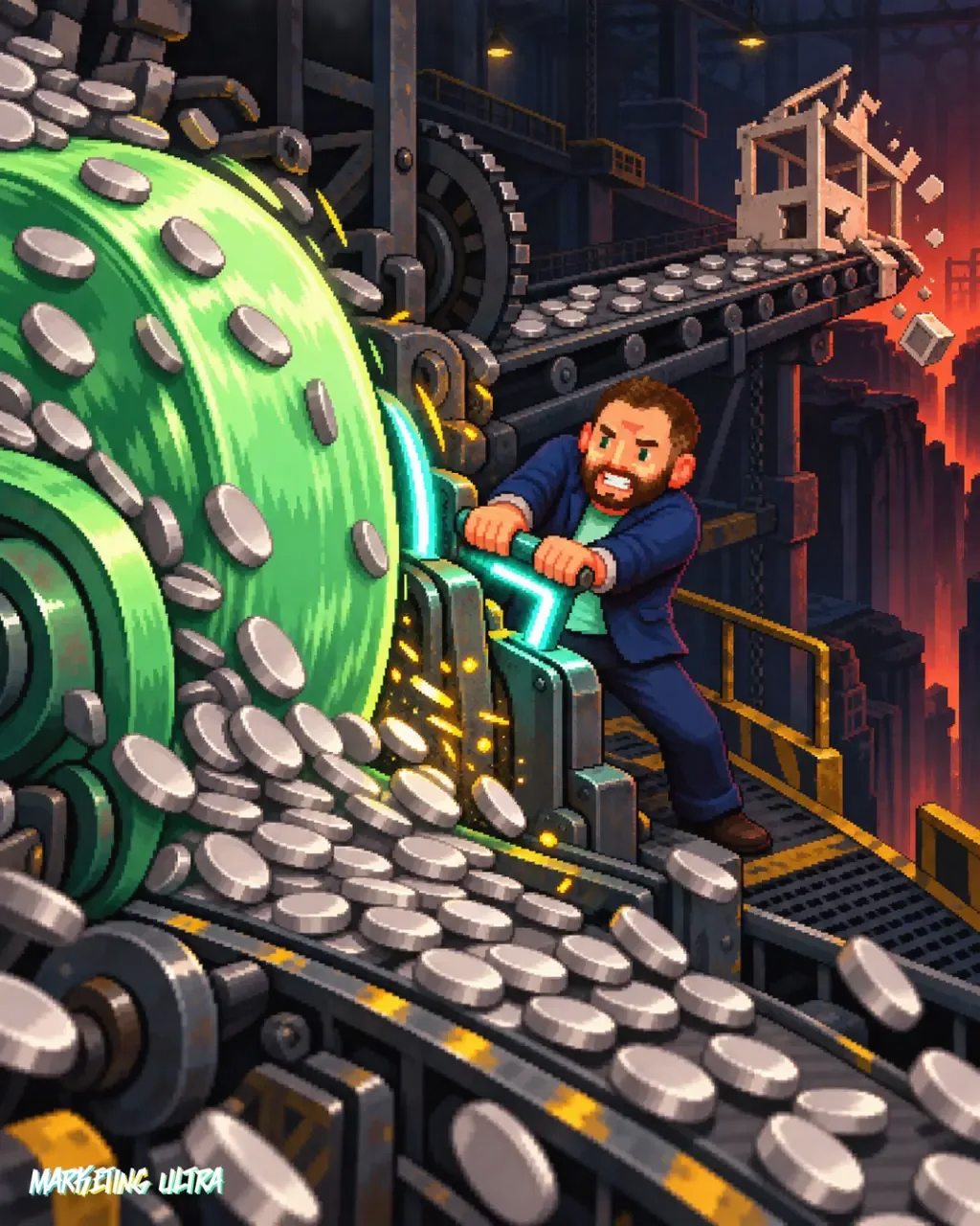 The mascot speeds up a machine and discovers that its outgoing parcels end up damaged.
