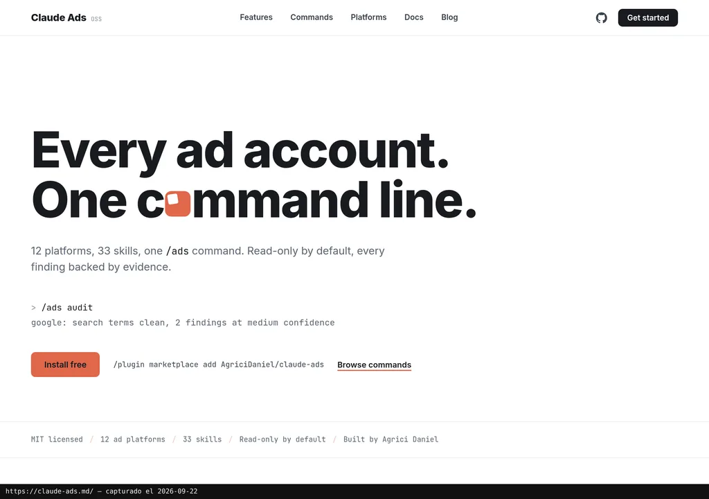 La web oficial de Claude Ads