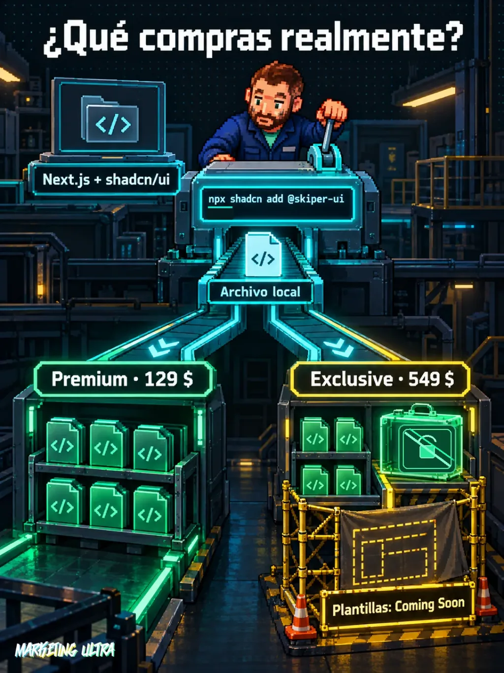 Mascota acciona una terminal que divide Premium y Exclusive; las plantillas Exclusive siguen en construcción.