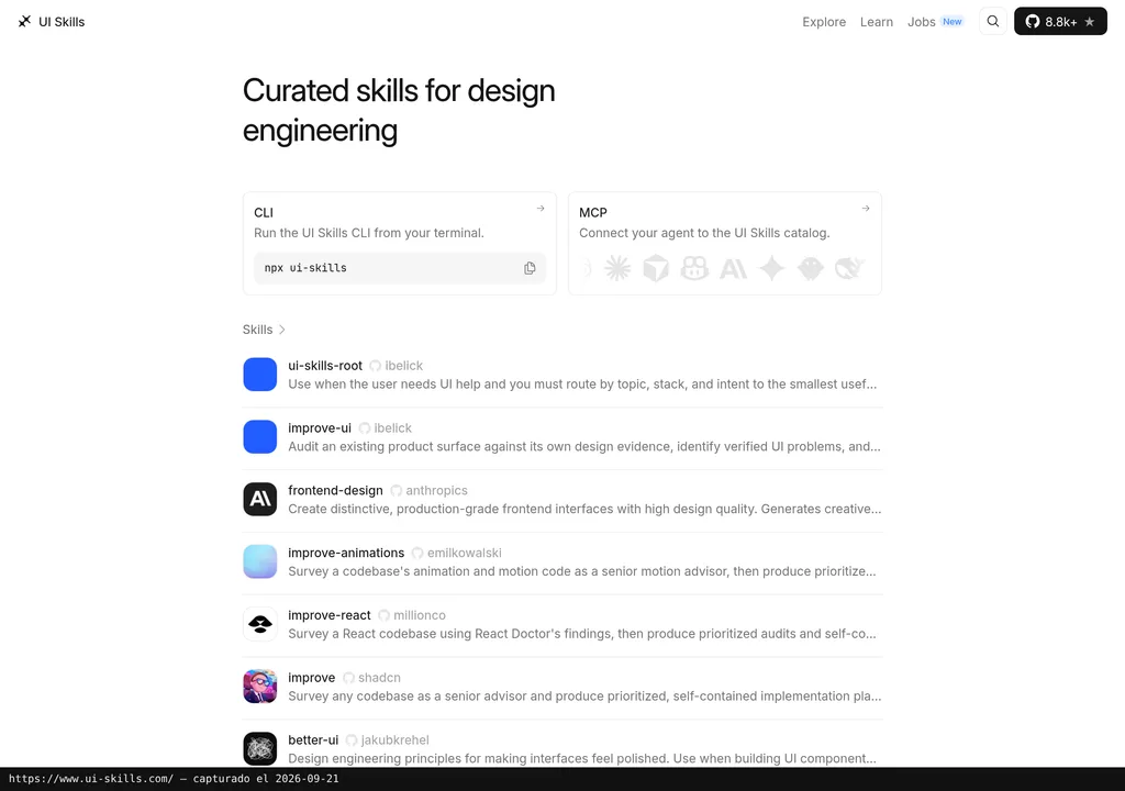 La web oficial de UI Skills de ibelick