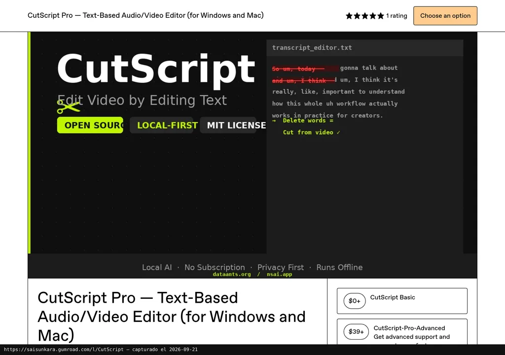 La web oficial de CutScript