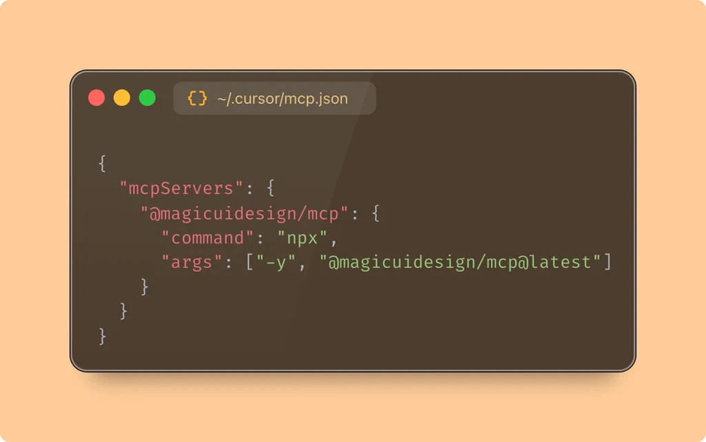 Ejemplo oficial de configuración del servidor MCP de Magic UI en Cursor