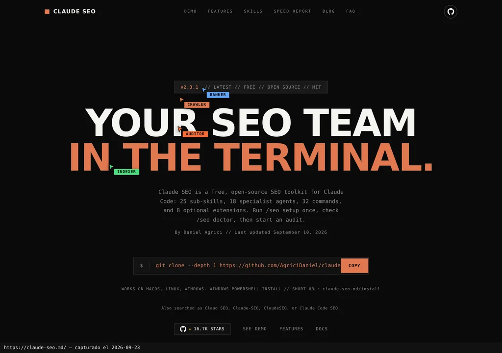 La web oficial de Claude SEO