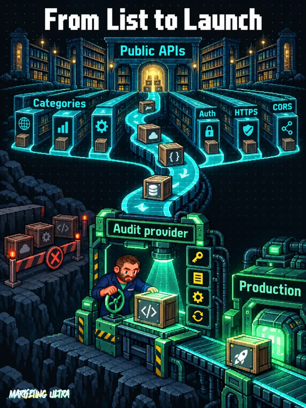 A map from Public APIs to production, with a required audit for each provider.