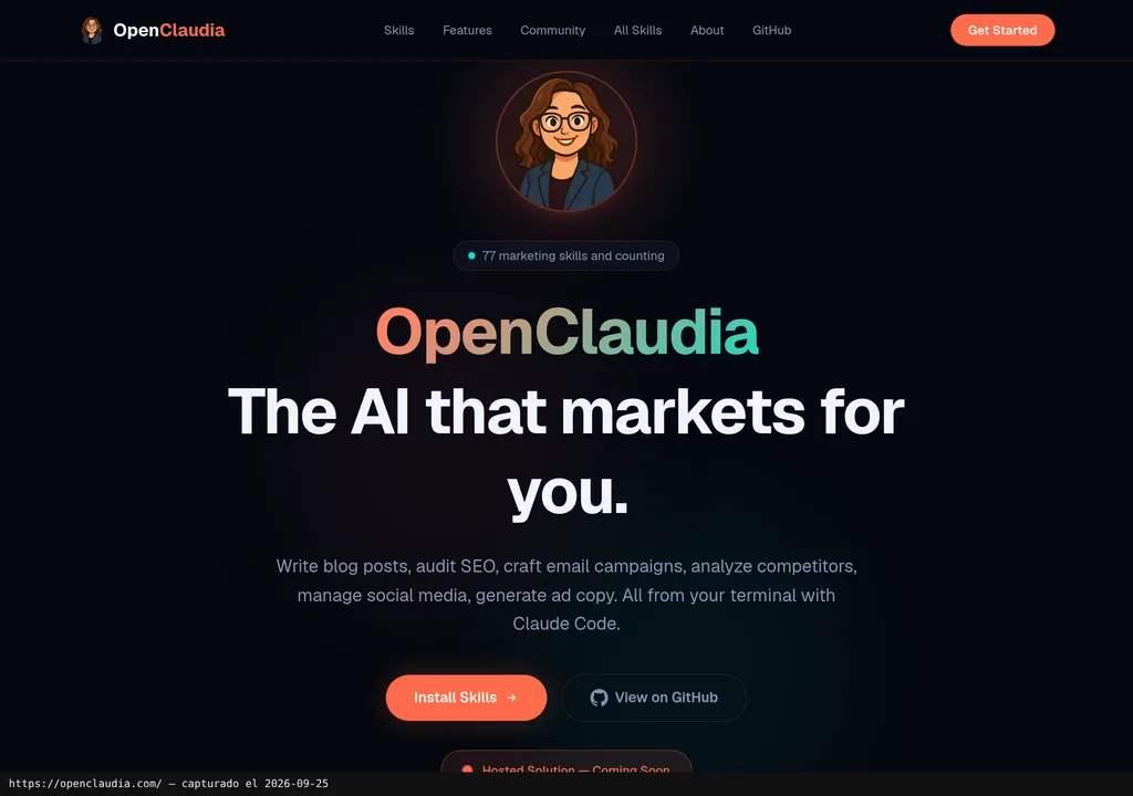 La web oficial de OpenClaudia Skills