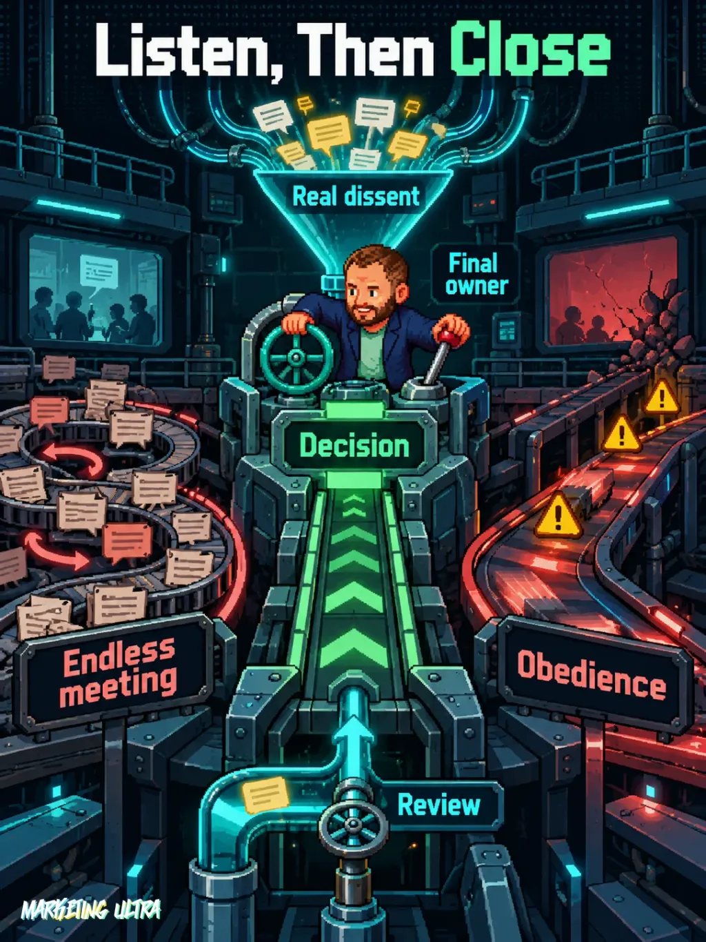 Mascot operates a decision gate between an endless meeting and a fast track toward a crash.