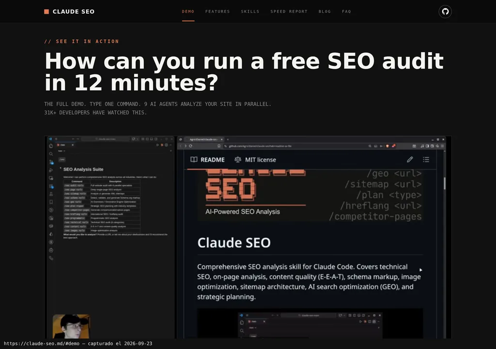 Claude SEO con un proyecto en edición