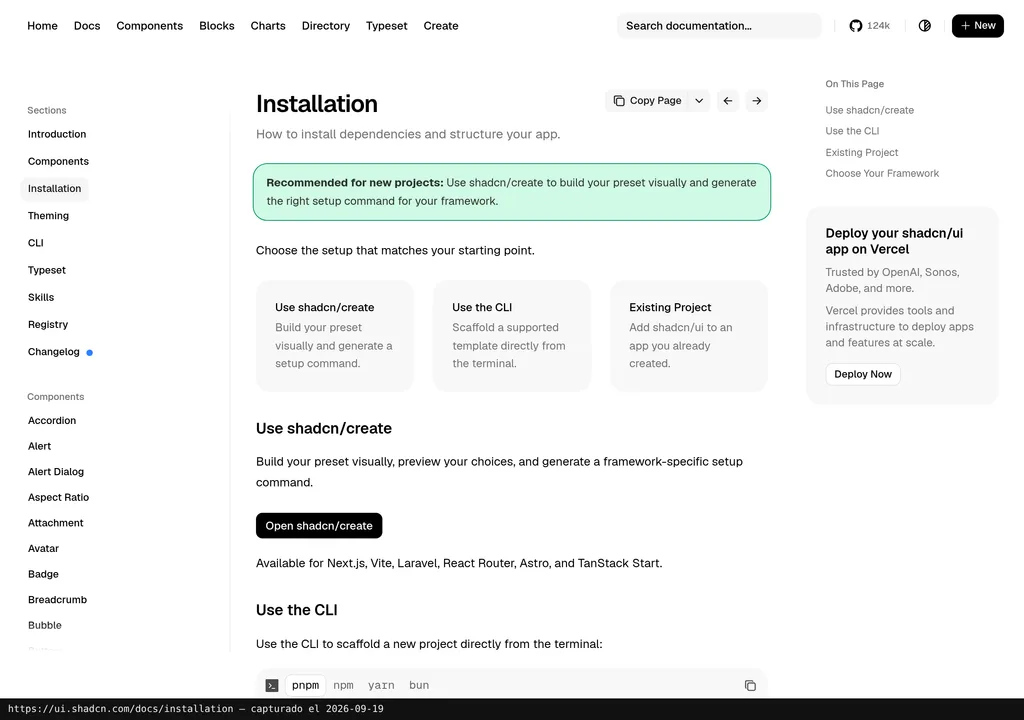 shadcn/ui en funcionamiento
