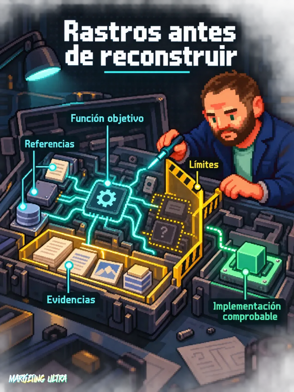 Mascota inspecciona una función abierta, siguiendo referencias y separando evidencias de límites.