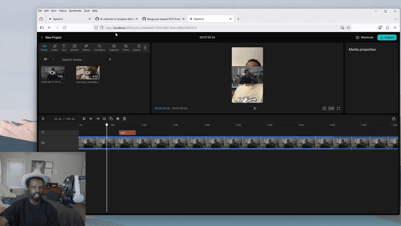 OpenCut editando un proyecto real